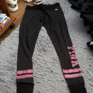 PINK Victoria's Secret Black Joggers with Pink Stripes